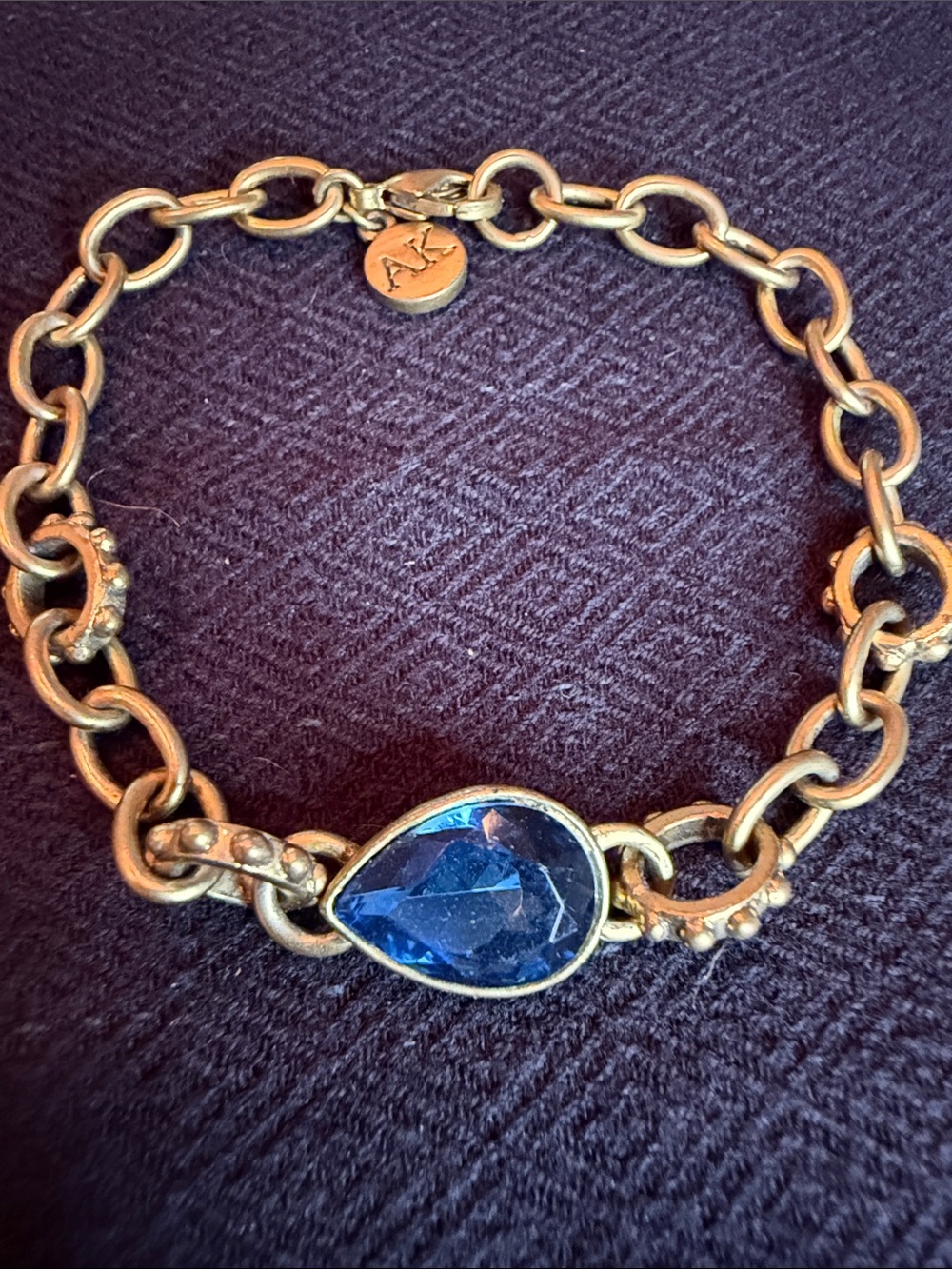 Anne Klein Gold-Tone Chain Bracelet with Blue Teardrop Stone